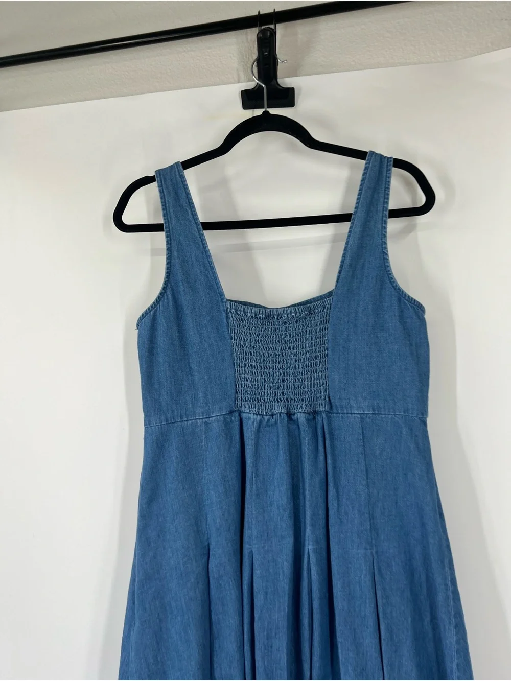 J. Crew Pleated Chambray Denim Sleeveless Square Neck Dress